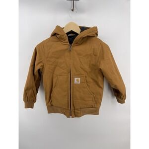 Carhartt Canvas Insulated Hooded Jacket Xs (6y) Full Zip Brown Coat